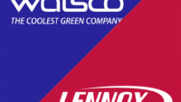 Diagonal graphic showing the Watsco and Lennox logos representing HVAC market comparison