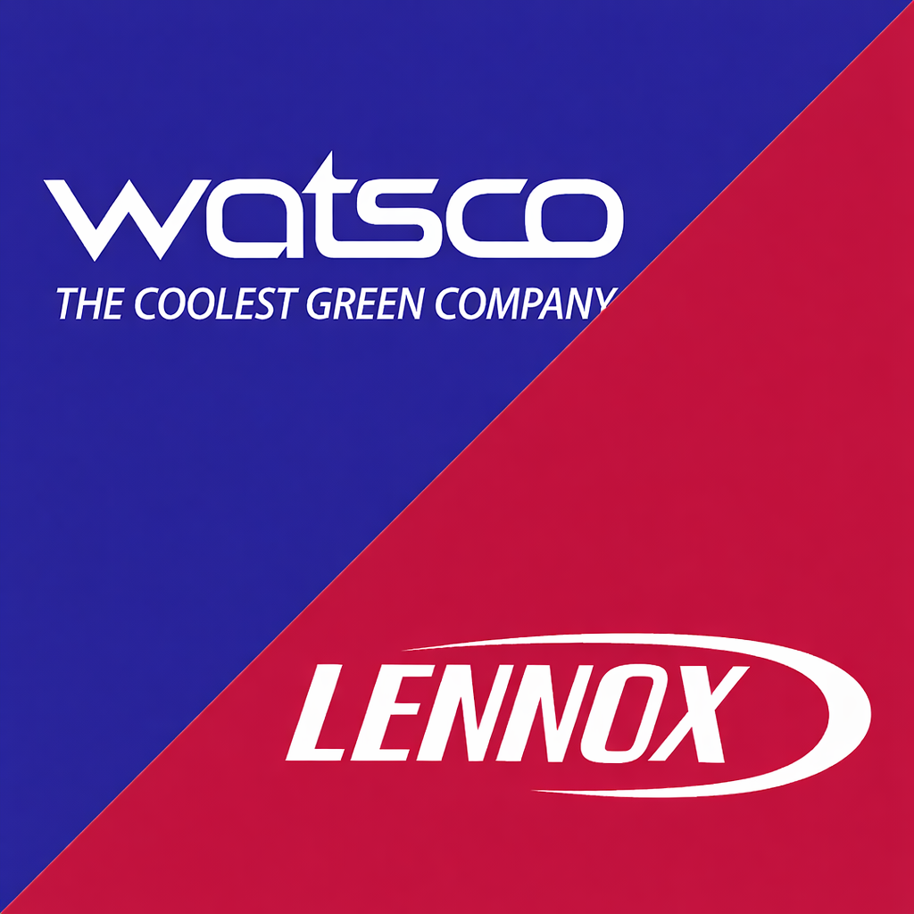 Diagonal graphic showing the Watsco and Lennox logos representing HVAC market comparison