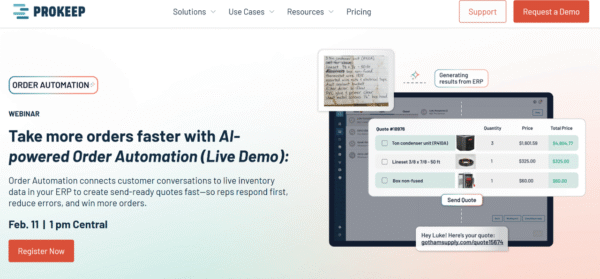 Prokeep Order Automation platform turning customer messages into ERP-ready quotes for distributors