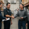 HVAC distributor reviewing product line lineup with manufacturer rep