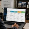 Sales rep at desk reviewing CRM pipeline data on a laptop, representing CRM for rep agencies